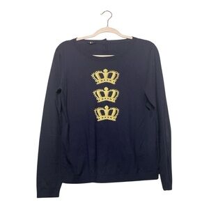 Women’s Talbots Triple Crown sweater in navy with back button closure, size M